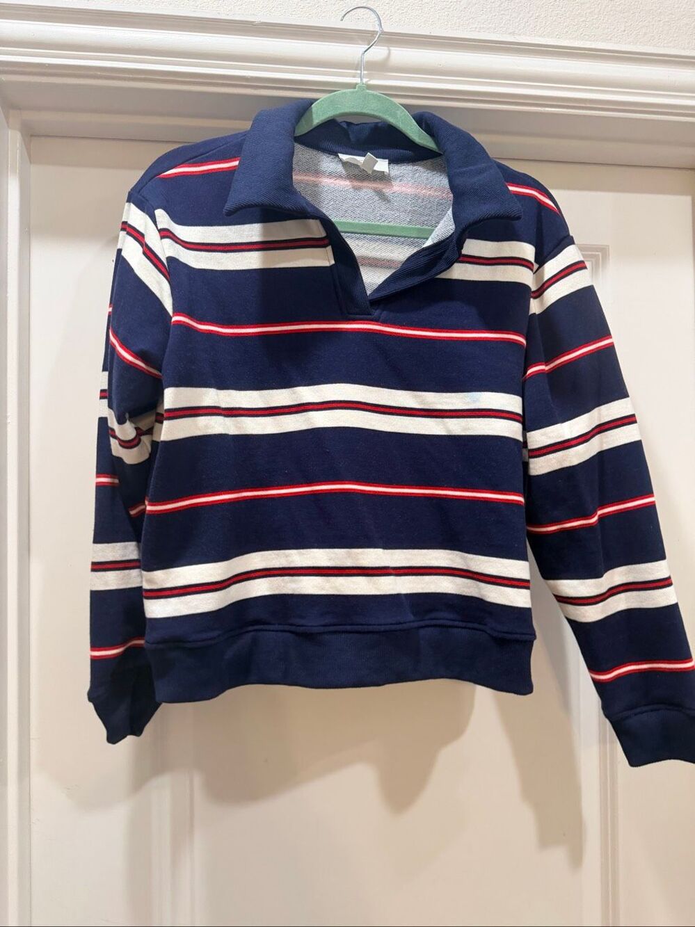 Gilli Navy White Red Striped Long Sleeve Polo Sweatshirt Casual Top Size M